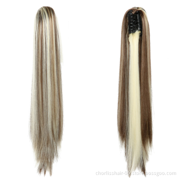 Hot Selling Cheap Price 24 Inch Silky Long Straight Ponytail Hairpiece For Women Synthetic Claw-Clip Ponytail Hair Extensions